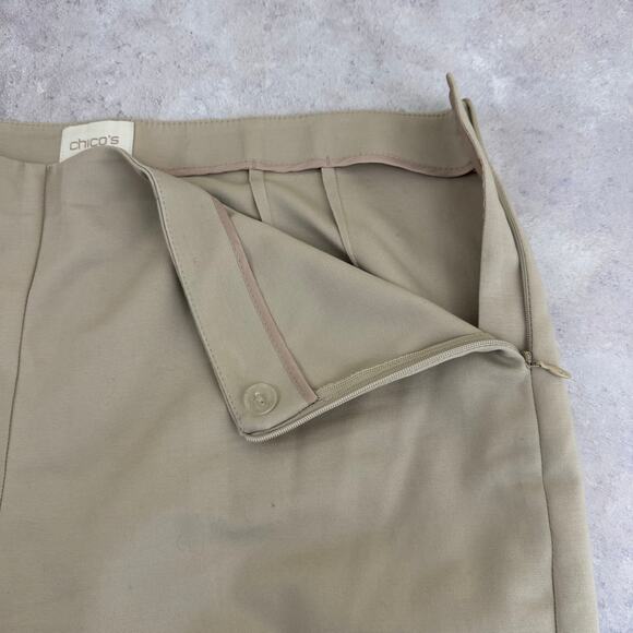 Chico's Sz 1 Pants Womens US 8 Tan Side Zip Trousers Ankle Length Crop Split Hem - Picture 3 of 10